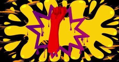 Graffiti etiket animasyonunda sıkılmış, yumruklarını kaldırmış. Soyut modern sokak sanatı video dekorasyonu şehir boyama tarzında gerçekleştirildi.