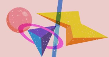 Geometrik şekilli, animasyonlu Risograph Crowbar. Moda riso grafik tasarım videosunda nesne taşınıyor.
