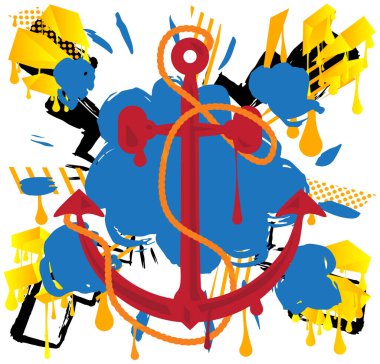 Çapa grafitisi. Soyut modern sokak sanatı dekorasyonu kentsel resim tarzında gerçekleştirildi.