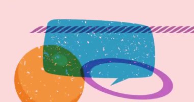 Geometrik şekilli Risograph konuşma balonu animasyonu. Moda riso grafik tasarım videosunda nesne taşınıyor.