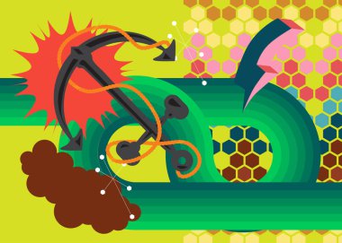 Anchor 'la Retro 70' lerin Geçmişi. Groovy Steel 1970 'lerin sanat şablonu. Minimalist Vintage tasarım posteri. Eski moda renkli sanat eserleri.