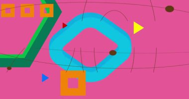 Metin için yeri olan geometrik grafik retro tema arkaplan animasyonu. Asgari geometrik elementler çerçeve video. Reklam için klasik soyut şekiller.