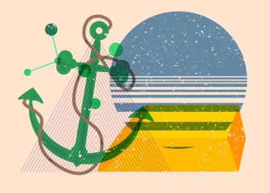 Geometrik şekilli Risograph Anchor. Geometri elemanları ile modayı gösteren riso grafik desen tasarımı nesneleri.