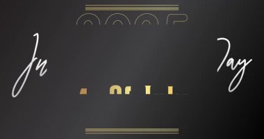 Art deco 4 Temmuz, Bağımsızlık Günü metni altın çerçeveli, dekoratif çizgiler çizgi animasyon ve geometrik altın video.