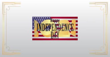 Art deco 4 Temmuz, Bağımsızlık Günü metni altın çerçeveli, dekoratif çizgiler çizgi animasyon ve geometrik altın video.