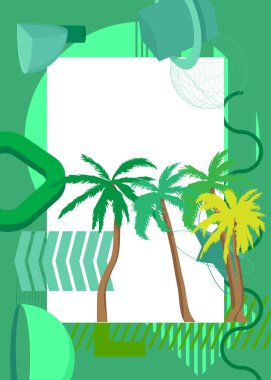 Palm Tree geometrik grafik retro temalı arka plan. Minimum geometrik elementler. Klasik soyut şekiller vektör illüstrasyonu.