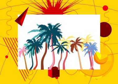 Palm Tree geometrik grafik retro temalı arka plan. Minimum geometrik elementler. Klasik soyut şekiller vektör illüstrasyonu.