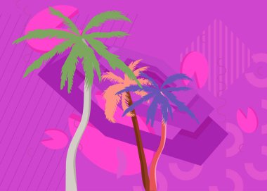Palm Tree geometrik grafik retro temalı arka plan. Minimum geometrik elementler. Klasik soyut şekiller vektör illüstrasyonu.