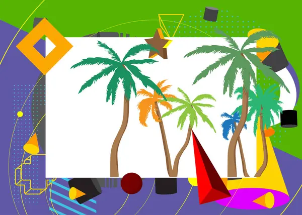 Palm Tree geometrik grafik retro temalı arka plan. Minimum geometrik elementler. Klasik soyut şekiller vektör illüstrasyonu.