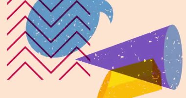 Geometrik şekilli Risograph konuşma balonu animasyonu. Moda riso grafik tasarım videosunda nesne taşınıyor.