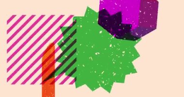 Geometrik şekilli Risograph konuşma balonu animasyonu. Moda riso grafik tasarım videosunda nesne taşınıyor.