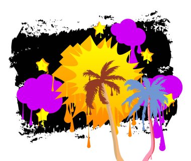 Palmiye ağacı grafitisi. Soyut modern sokak sanatı dekorasyonu kentsel resim tarzında gerçekleştirildi.