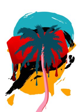 Palmiye ağacı grafitisi. Soyut modern sokak sanatı dekorasyonu kentsel resim tarzında gerçekleştirildi.