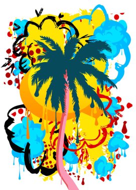 Palmiye ağacı grafitisi. Soyut modern sokak sanatı dekorasyonu kentsel resim tarzında gerçekleştirildi.