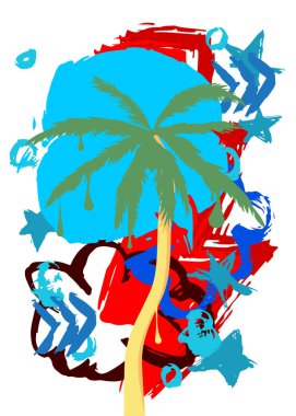 Palmiye ağacı grafitisi. Soyut modern sokak sanatı dekorasyonu kentsel resim tarzında gerçekleştirildi.