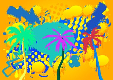 Palmiye ağacı grafitisi. Soyut modern sokak sanatı dekorasyonu kentsel resim tarzında gerçekleştirildi.