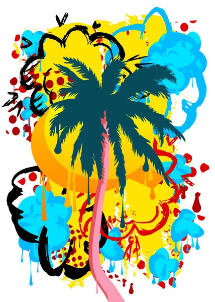 Palmiye ağacı grafitisi. Soyut modern sokak sanatı dekorasyonu kentsel resim tarzında gerçekleştirildi.