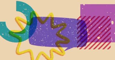 Geometrik şekilli Risograph konuşma balonu animasyonu. Moda riso grafik tasarım videosunda nesne taşınıyor.