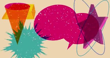 Geometrik şekilli Risograph konuşma balonu animasyonu. Moda riso grafik tasarım videosunda nesne taşınıyor.