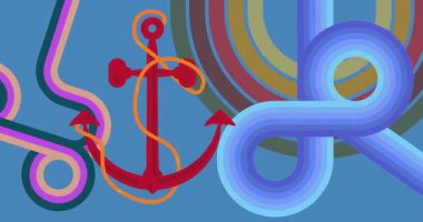 Anchor 'la Retro 70' lerin Arkaplan Animasyonu. Havalı, 1970 'lerin denizcilik sanat videosu. Minimalist Vintage tasarımı, eski moda renk çizimi.