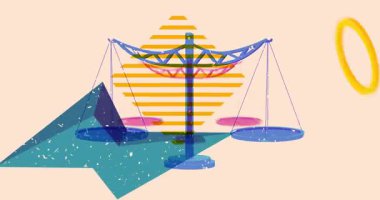 Geometrik şekilli risograph ölçeği animasyon. Moda riso grafik tasarım videosunda nesne taşınıyor.