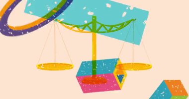 Geometrik şekilli risograph ölçeği animasyon. Moda riso grafik tasarım videosunda nesne taşınıyor.