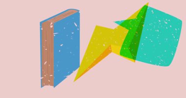 Geometrik şekilli Risograph kitabı ve konuşma balonu animasyonu oluşturur. Moda riso grafik tasarım videosunda nesne taşınıyor.