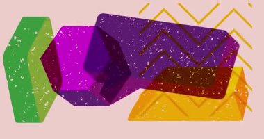 Geometrik şekilli Risograph konuşma balonu animasyonu. Moda riso grafik tasarım videosunda nesne taşınıyor.