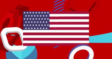 American Flag Geometrik Grafik Vatanseverlik temalı arka plan videosu. Minimum geometrik elementler animasyonu. Klasik soyut şekiller reklam için resimleme.