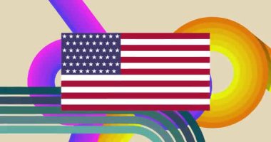 70 'lerin Amerikan Bayrağı' yla geçmişe dönük animasyon. Harika vatanseverlik 1970 'lerin sanat videosu. Minimalist Vintage tasarımı, eski moda renk çizimi.