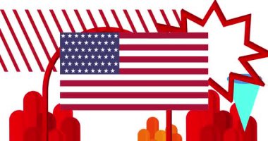 American Flag Geometrik Grafik Vatanseverlik temalı arka plan videosu. Minimum geometrik elementler animasyonu. Klasik soyut şekiller reklam için resimleme.