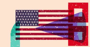 Geometrik şekilli Amerikan Bayrağı animasyonu. Moda riso grafik tasarım videosunda nesne taşınıyor.