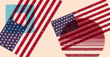 Geometrik şekilli Amerikan Bayrağı animasyonu. Moda riso grafik tasarım videosunda nesne taşınıyor.