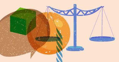 Geometrik şekilli Risograph ölçeği ve konuşma balonu animasyonu. Moda riso grafik tasarım videosunda nesne taşınıyor.