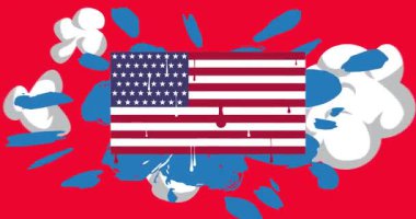 American Flag Graffiti etiket animasyonu. Soyut modern sokak sanatı video dekorasyonu şehir boyama tarzında gerçekleştirildi.