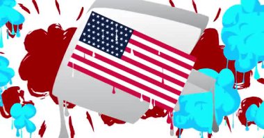 American Flag Graffiti etiket animasyonu. Soyut modern sokak sanatı video dekorasyonu şehir boyama tarzında gerçekleştirildi.