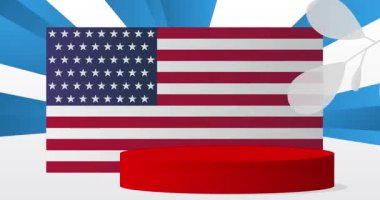 American Flag 'in ürün modeli. Animasyon silindiri kaide podyumu. Sunum için sahne gösterisi videosu. En küçük geometrik biçimlerin taşınması.