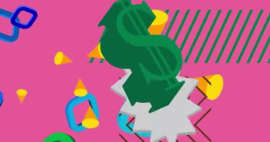 Dolar İşareti geometrik grafik retro ABD Para Birimi temalı arka plan videosu. Minimum geometrik elementler animasyonu. Klasik soyut şekiller reklam için resimleme.