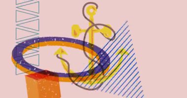 Geometrik şekilli Risograph Anchor animasyon. Moda riso grafik tasarım videosunda nesne taşınıyor.