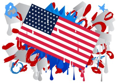 Amerikan Bayrağı Graffiti etiketi. Soyut modern sokak sanatı dekorasyonu kentsel resim tarzında gerçekleştirildi.
