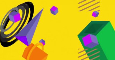 Metin için yeri olan geometrik grafik retro tema arkaplan animasyonu. Asgari geometrik elementler çerçeve video. Reklam için klasik soyut şekiller.