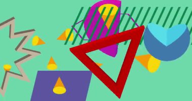 Metin için yeri olan geometrik grafik retro tema arkaplan animasyonu. Asgari geometrik elementler çerçeve video. Reklam için klasik soyut şekiller.