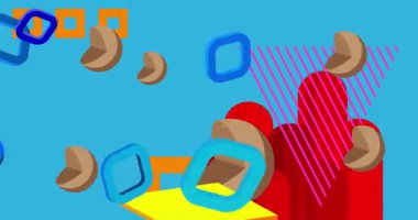 Metin için yeri olan geometrik grafik retro tema arkaplan animasyonu. Asgari geometrik elementler çerçeve video. Reklam için klasik soyut şekiller.