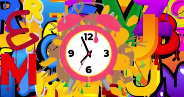 Alarm Clock Graffiti tag animation. Abstract modern street art video decoration performed in urban painting style.