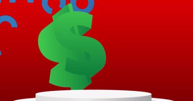 Mockup product display with Dollar Sign. Animation cylinder pedestal podium. Stage showcase video for presentation. Moving minimal geometric forms.
