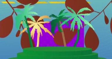 Palmiye Ağacı 'nın maketi. Animasyon silindiri kaide podyumu. Sunum için sahne gösterisi videosu. En küçük geometrik biçimlerin taşınması.