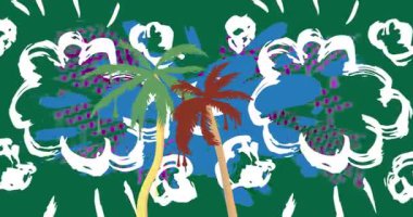 Palm Tree Graffiti etiket animasyonu. Soyut modern sokak sanatı video dekorasyonu şehir boyama tarzında gerçekleştirildi.