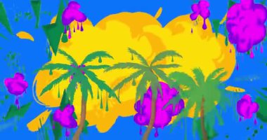 Palm Tree Graffiti etiket animasyonu. Soyut modern sokak sanatı video dekorasyonu şehir boyama tarzında gerçekleştirildi.