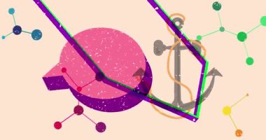 Risograph dayanak noktası ve geometrik şekilli konuşma balonu animasyon. Moda riso grafik tasarım videosunda nesne taşınıyor.