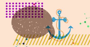 Risograph dayanak noktası ve geometrik şekilli konuşma balonu animasyon. Moda riso grafik tasarım videosunda nesne taşınıyor.